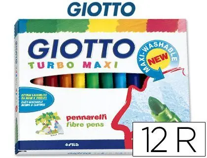 Rotulador Giotto Turbo-Maxi Caja de 12 Colores Lavables con Punta Bloqueada