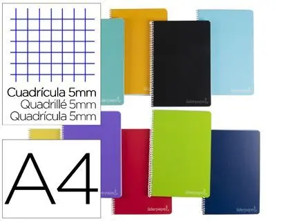 Cuaderno Espiral Liderpapel A4 Micro Witty Tapa Dura 140H 75Gr Cuadro 5Mm 5 Bandas 4 Taladros Colores Surtidos