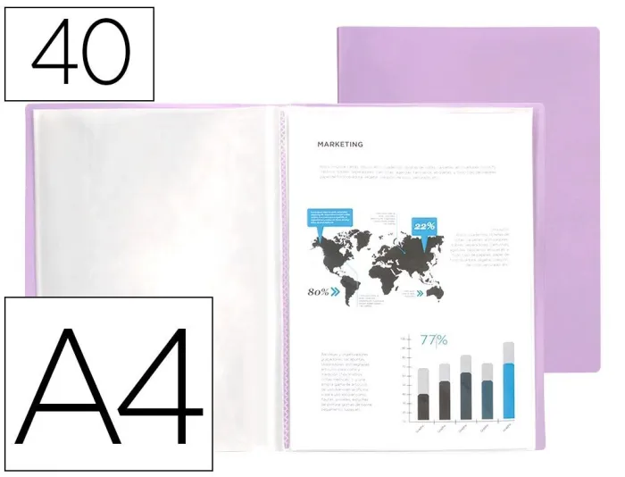 Carpeta Liderpapel Escaparate 40 Fundas Polipropileno Din A4 Lavanda Opaco
