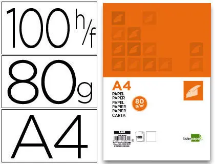 Papel Liderpapel Din-A4 80 Gr -Paquete de 100 Hojas Liso