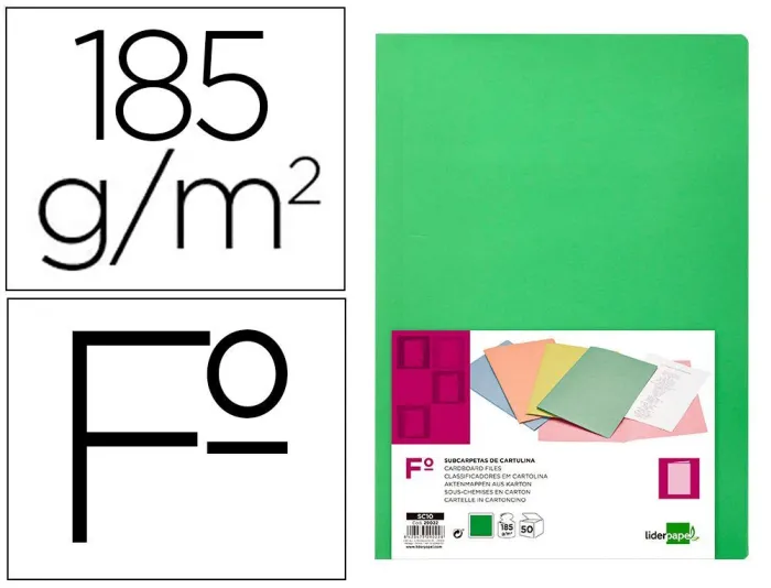 Subcarpeta Liderpapel Folio Verde Intenso 180G/M2 50 ud