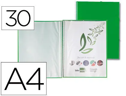 Carpeta Liderpapel Escaparate con Espiral 30 Fundas A4 Verde
