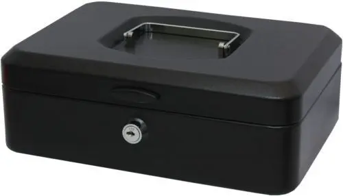 Caja Caudales Grande con Bandeja y Cierre 25X9X7Cm Negro