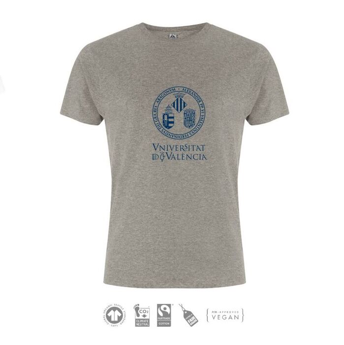 CAMISETA INFANTIL ESCUDO COMERCIO JUSTO GRIS - 12 AÑOS. Camisetas uv. La  Tenda de La Universitat de València