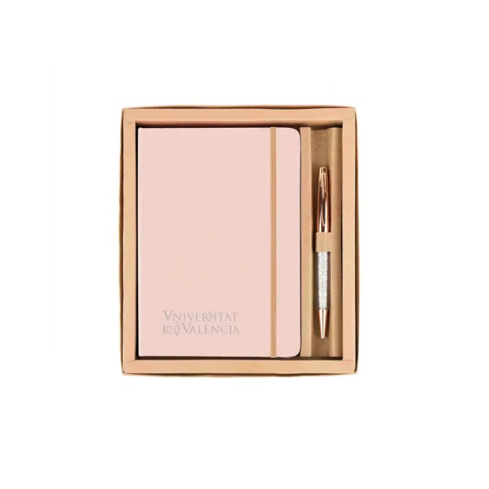SET LLIBRETA I BOLIGRAF UNIVERSITAT DE VALÈNCIA CREMA B6 - 13 X 18 CM