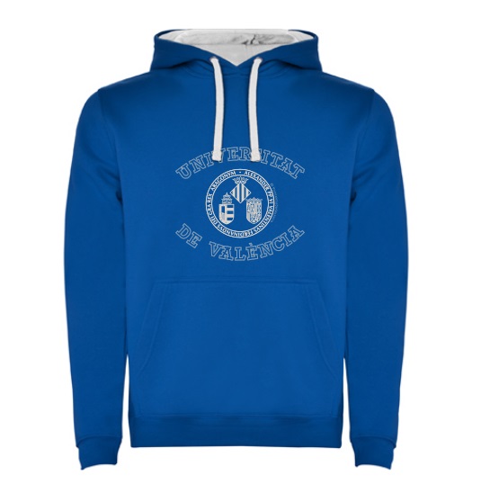 SUDADERA INFANTIL ESCUDO-CAMPUS CAPUCHA-AZUL - 11/12 AÑOS. Sudaderas,  invierno uv. La Tenda de La Universitat de València