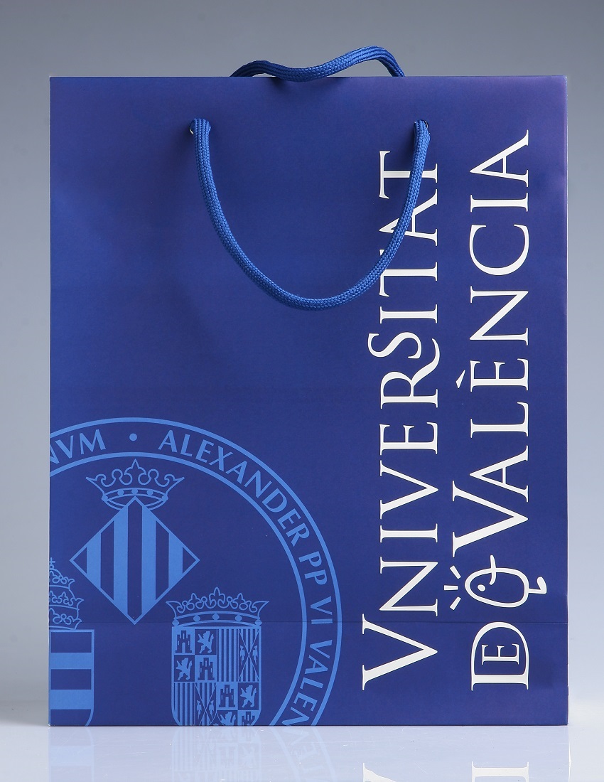 BOLSA PAPEL GRANDE ECOLÓGICA "UNIVERSITAT DE VALÈNCIA" 30 X 40 X 12 CM. regalo uv. La Tenda de La de València